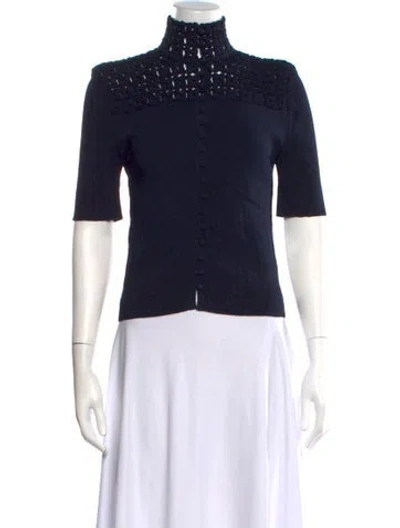 Pre-owned Scanlan Theodore Mock Neck Short Sleeve Top In Blue