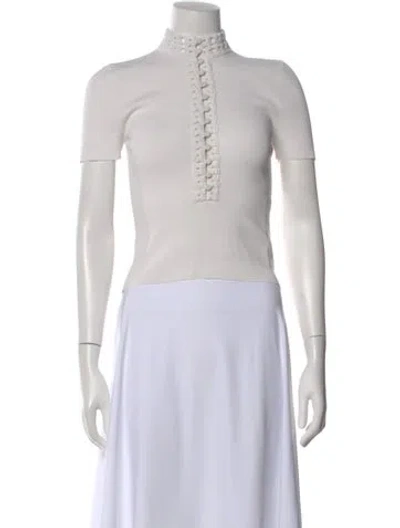 Pre-owned Scanlan Theodore Mock Neck Short Sleeve Top In Neutral