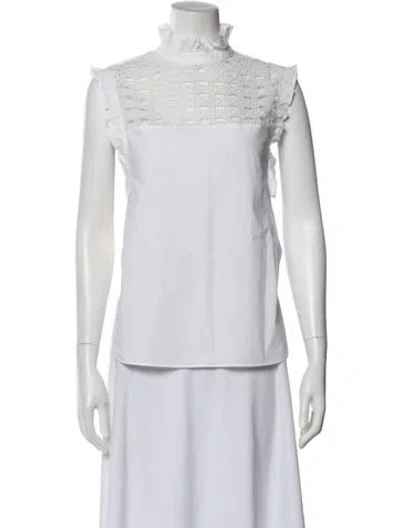 Pre-owned Scanlan Theodore Mock Neck Sleeveless Blouse In White