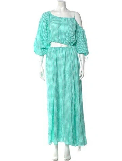 Pre-owned Scanlan Theodore Off-the-shoulder Long Dress In Blue