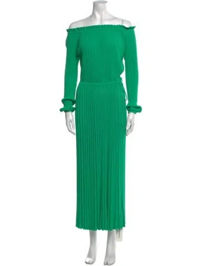 Pre-owned Scanlan Theodore Off-the-shoulder Long Dress In Green