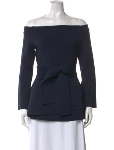 Pre-owned Scanlan Theodore Off-the-shoulder Long Sleeve Blouse In Blue