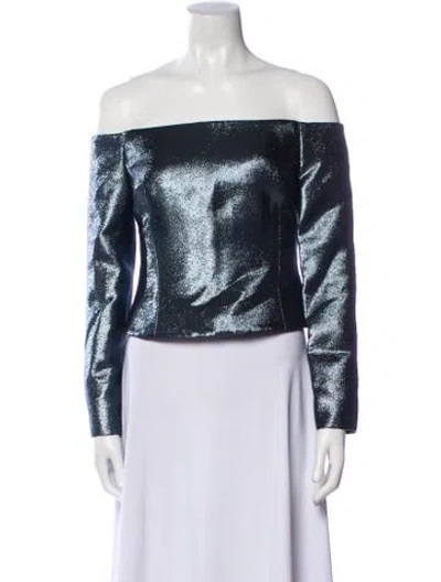 Pre-owned Scanlan Theodore Off-the-shoulder Long Sleeve Crop Top W/ Tags In Blue