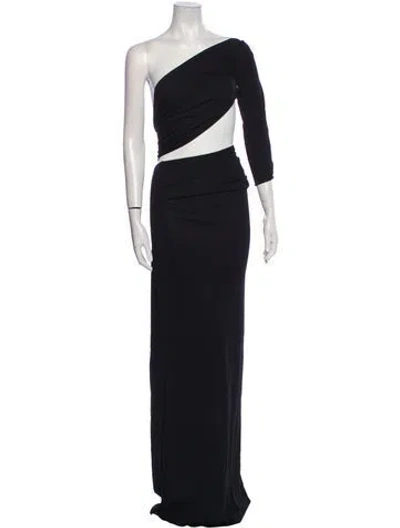Pre-owned Scanlan Theodore One-shoulder Long Dress In Black