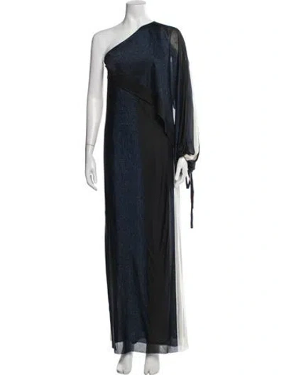 Pre-owned Scanlan Theodore One-shoulder Long Dress W/ Tags In Blue