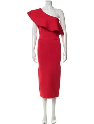 Pre-owned Scanlan Theodore One-shoulder Midi Length Dress In Red