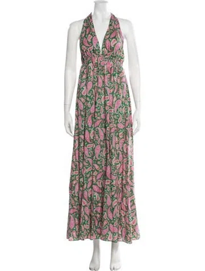 Pre-owned Scanlan Theodore Paisley Print Long Dress In Green