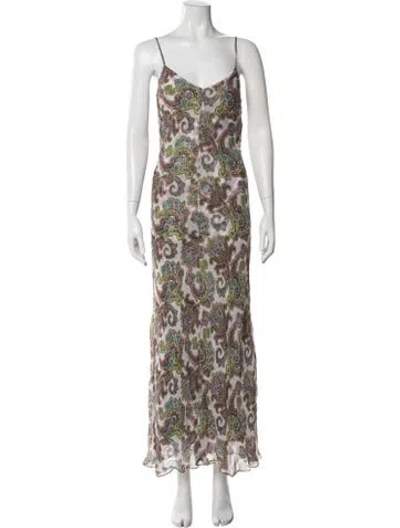 Pre-owned Scanlan Theodore Paisley Print Long Dress In Purple