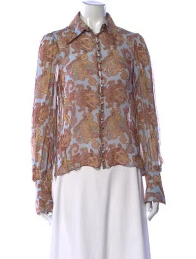 Pre-owned Scanlan Theodore Paisley Print Long Sleeve Blouse In Multicolor