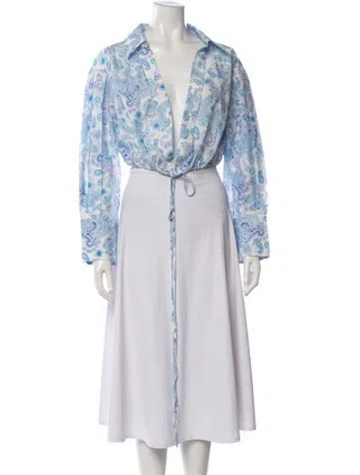 Pre-owned Scanlan Theodore Paisley Print V-neck Blouse In Blue/white
