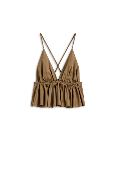 Scanlan Theodore Parachute Cotton Ruffle Camisole In Brown