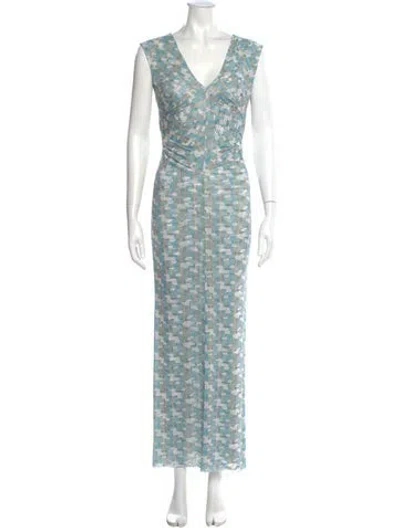 Pre-owned Scanlan Theodore Patterned Long Dress W/ Tags In Blue