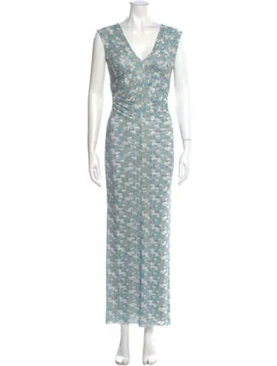 Pre-owned Scanlan Theodore Patterned Long Dress W/ Tags In Blue
