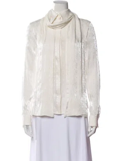Pre-owned Scanlan Theodore Patterned Tie Neck Blouse In Neutral