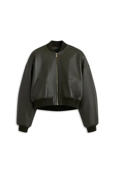 Scanlan Theodore Pebbled Leather Bomber In Green