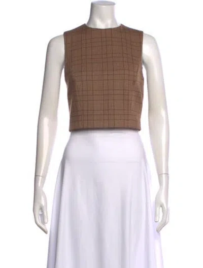 Pre-owned Scanlan Theodore Plaid Print Crew Neck Crop Top In Brown