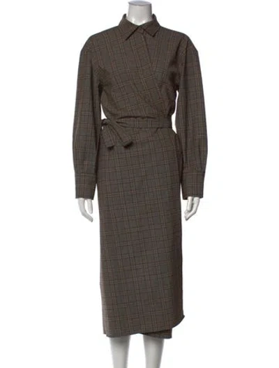 Pre-owned Scanlan Theodore Plaid Print Long Dress In Brown