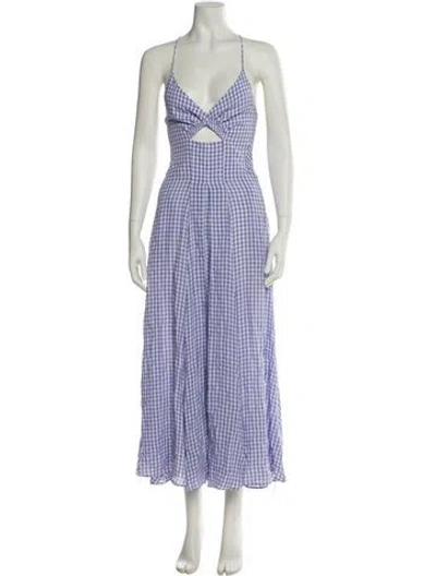 Pre-owned Scanlan Theodore Plaid Print Long Dress In Purple