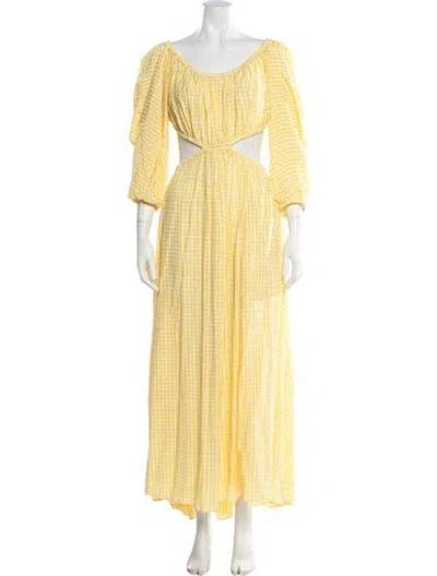 Pre-owned Scanlan Theodore Plaid Print Long Dress W/ Tags In Yellow