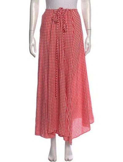 Pre-owned Scanlan Theodore Plaid Print Long Skirt In Red