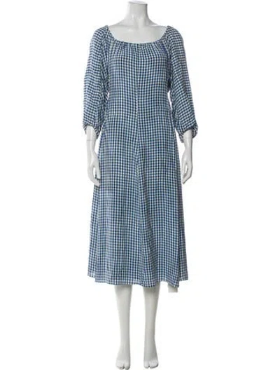 Pre-owned Scanlan Theodore Plaid Print Midi Length Dress In Blue