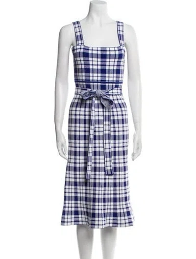 Pre-owned Scanlan Theodore Plaid Print Midi Length Dress In Blue