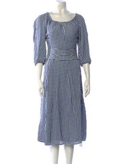 Pre-owned Scanlan Theodore Plaid Print Midi Length Dress In Blue