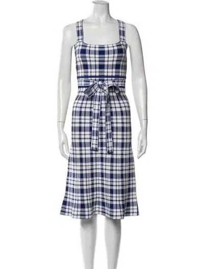 Pre-owned Scanlan Theodore Plaid Print Midi Length Dress In Blue