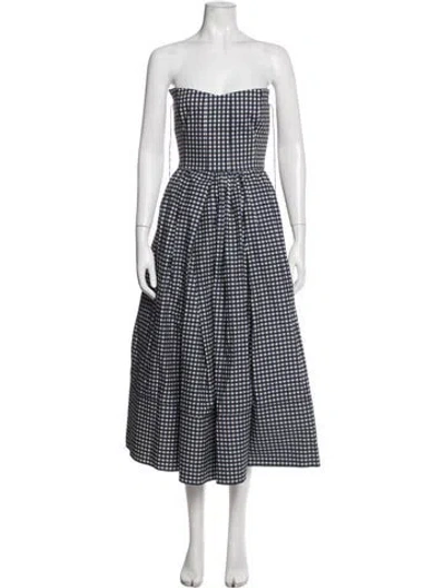 Pre-owned Scanlan Theodore Plaid Print Midi Length Dress In Blue