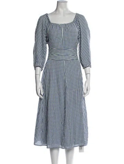 Pre-owned Scanlan Theodore Plaid Print Midi Length Dress In Blue