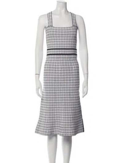 Pre-owned Scanlan Theodore Plaid Print Midi Length Dress In Blue/pink