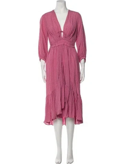 Pre-owned Scanlan Theodore Plaid Print Midi Length Dress In Pink