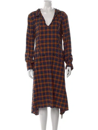 Pre-owned Scanlan Theodore Plaid Print Midi Length Dress In Yellow