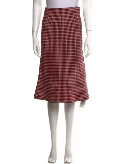 Pre-owned Scanlan Theodore Plaid Print Midi Length Skirt In Red