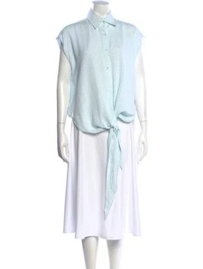 Pre-owned Scanlan Theodore Plaid Print Short Sleeve Button-up Top In Blue