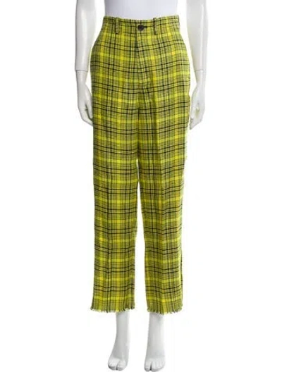 Pre-owned Scanlan Theodore Plaid Print Wide Leg Pants In Green