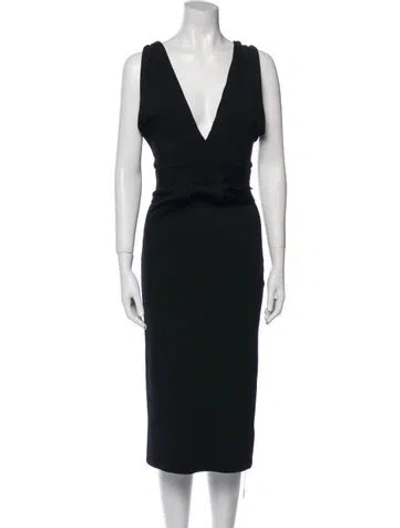 Pre-owned Scanlan Theodore Plunge Neckline Midi Length Dress In Black