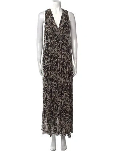Pre-owned Scanlan Theodore Printed Long Dress In Black