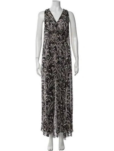 Pre-owned Scanlan Theodore Printed Long Dress In Black