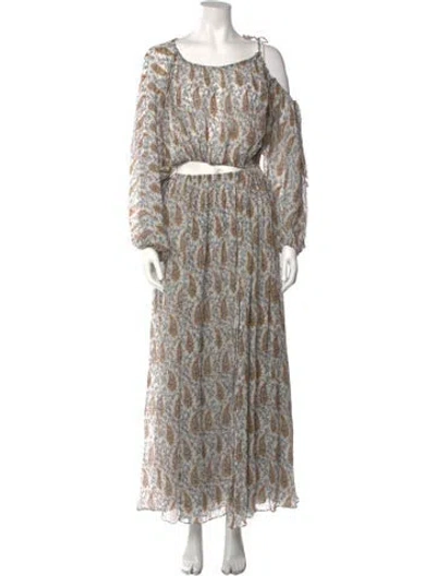 Pre-owned Scanlan Theodore Printed Long Dress In Blue