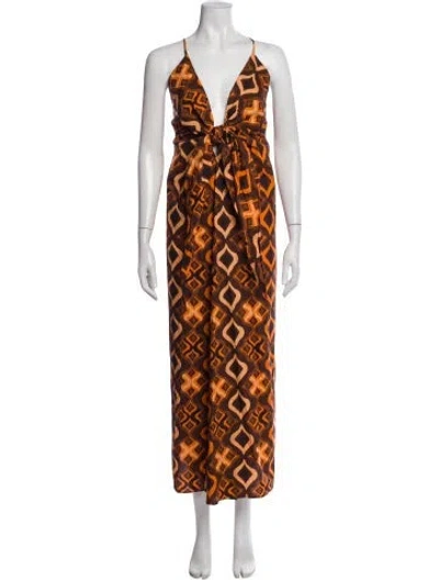 Pre-owned Scanlan Theodore Printed Long Dress In Orange