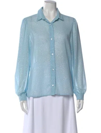 Pre-owned Scanlan Theodore Printed Long Sleeve Blouse In Blue