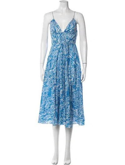 Pre-owned Scanlan Theodore Printed Midi Length Dress In Blue