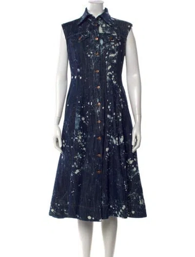 Pre-owned Scanlan Theodore Printed Midi Length Dress In Blue