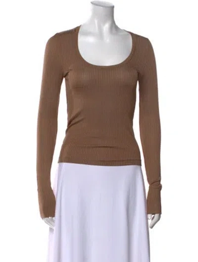 Pre-owned Scanlan Theodore Scoop Neck Long Sleeve Top In Brown