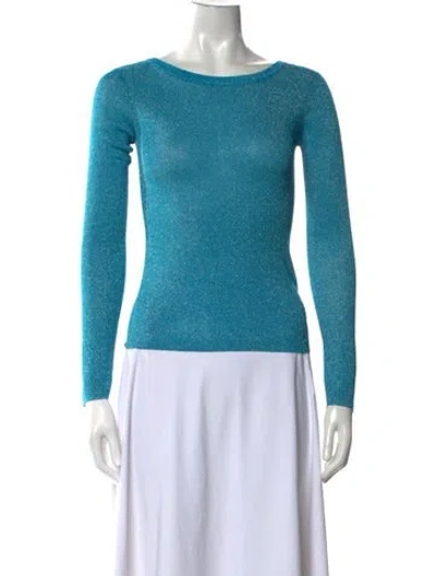 Pre-owned Scanlan Theodore Scoop Neck Long Sleeve Top W/ Tags In Blue