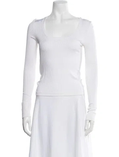 Pre-owned Scanlan Theodore Scoop Neck Long Sleeve Top In White