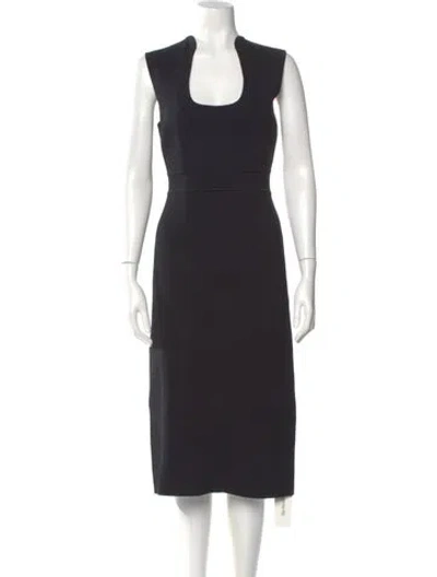Pre-owned Scanlan Theodore Scoop Neck Midi Length Dress In Black