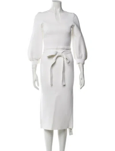 Pre-owned Scanlan Theodore Scoop Neck Midi Length Dress In White