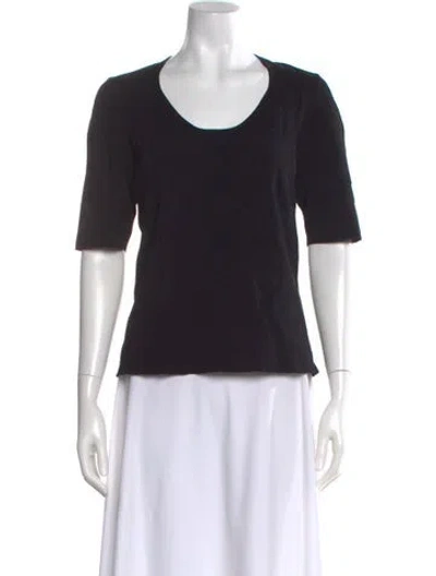Pre-owned Scanlan Theodore Scoop Neck Three-quarter Sleeve Top In Black